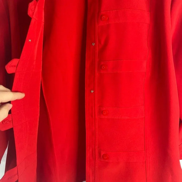 Kathy Che Stretch‎ Power Red 1/2 Sleeve Tab Button Front Blouse Sz 14 - Picture 6 of 9